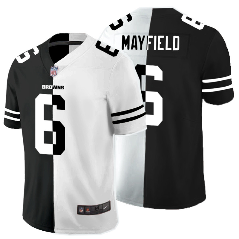 Men's Cleveland Browns #6 Baker Mayfield Black & White Split Limited Stitched Jersey